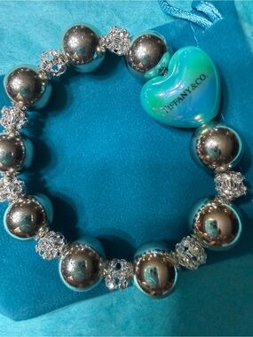 Tiffany & Co. Turquoise Heart and Silver Bead Bracelet